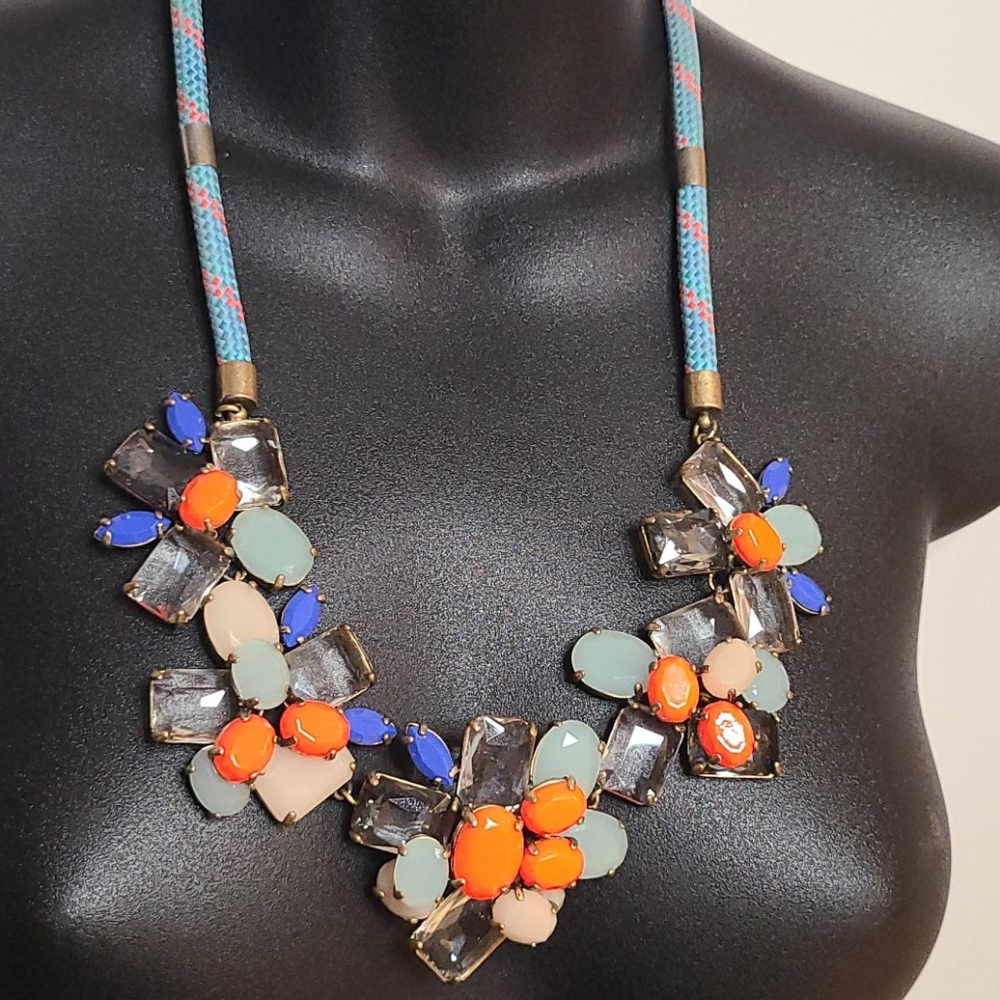Orange Blue J Crew Crystal Statement Necklace
